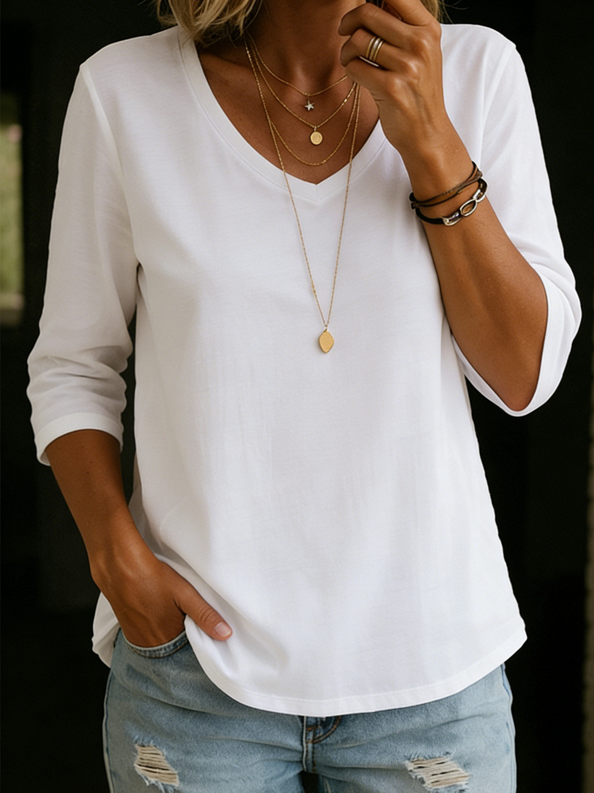 INA™ | Cotton V-Neck Top